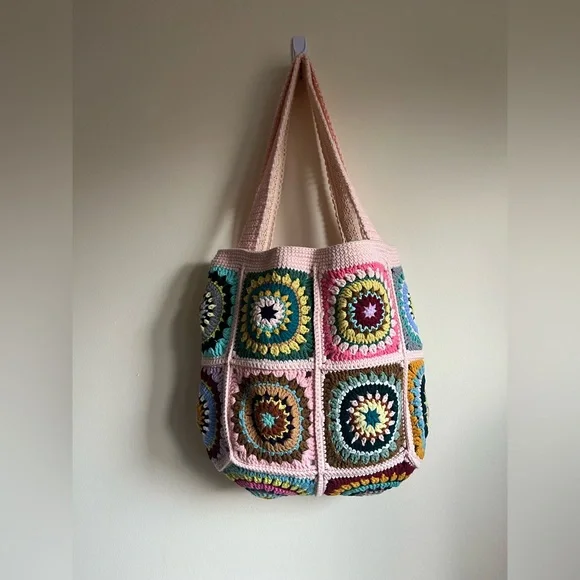 Handmade Crochet Granny Square Tote Bag - Picture 4 of 8